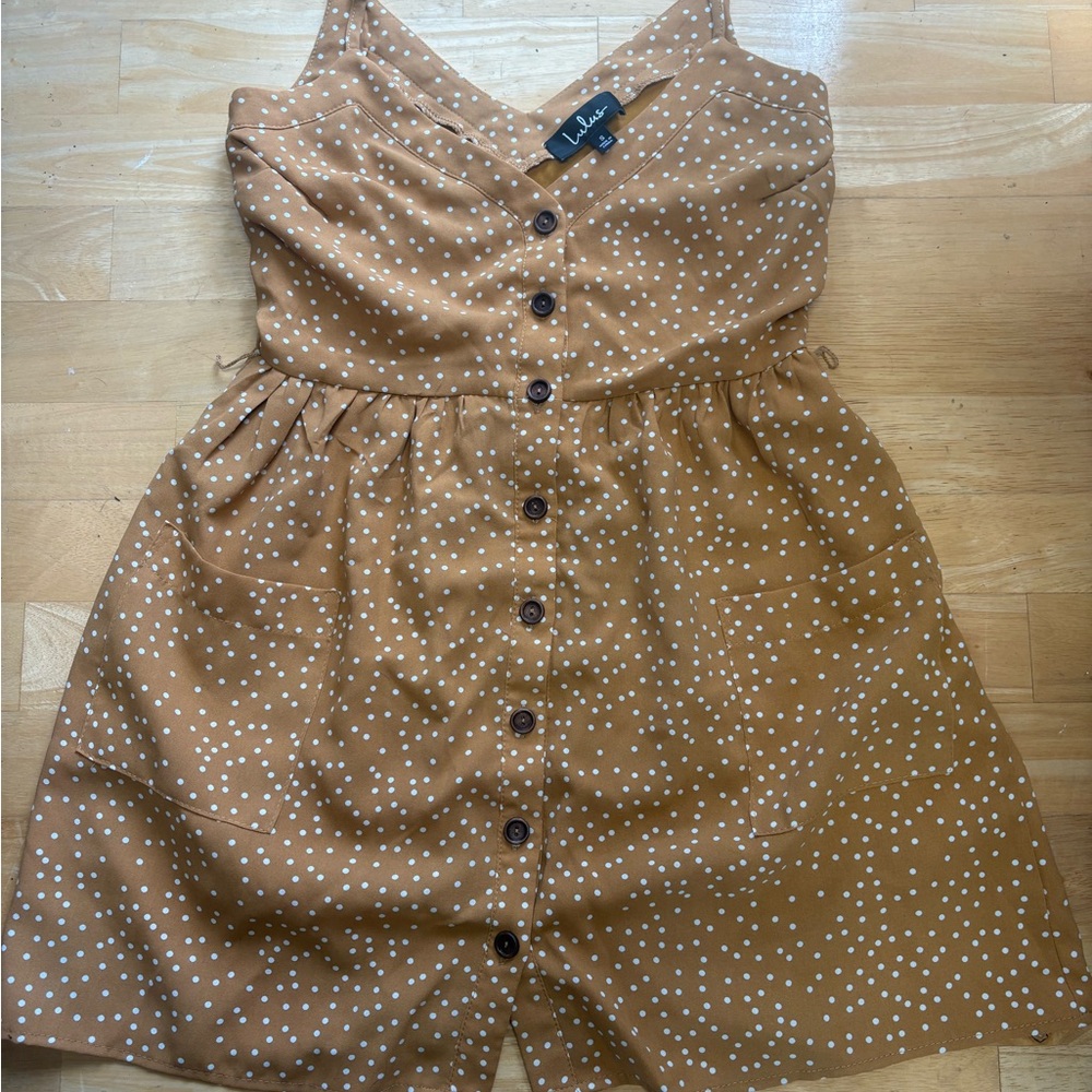 Lulu's Mustard Polka Dot Mini Dress